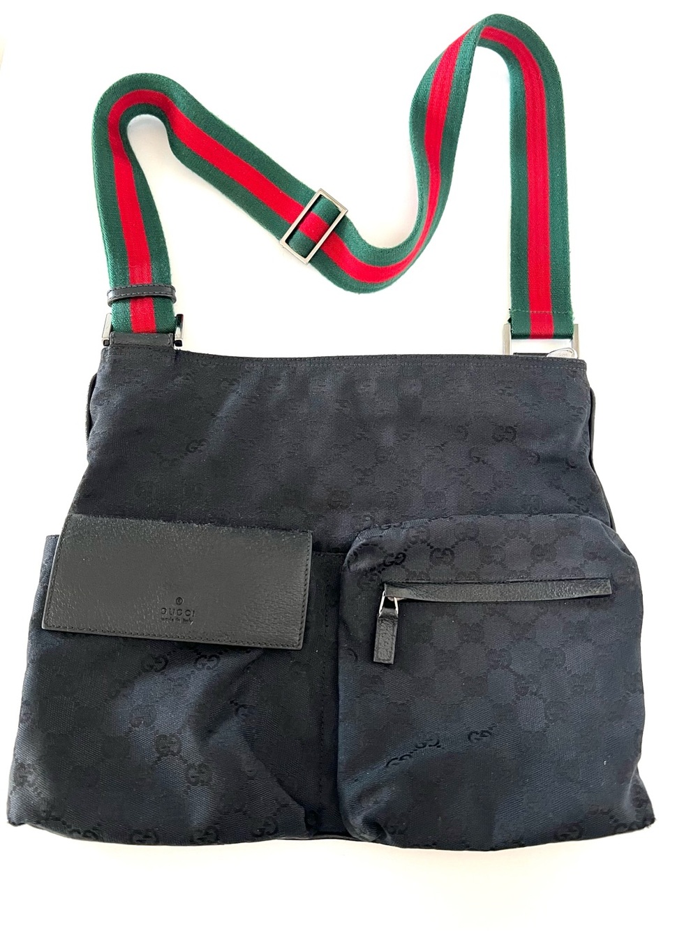 Gucci Web Black GG Canvas Vintage Messenger Bag & Dust Bag